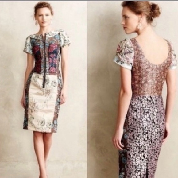 Byron Lars Beguile Brocade Sheath Dress size 2P petite short sleeved embroidered - Picture 2 of 14